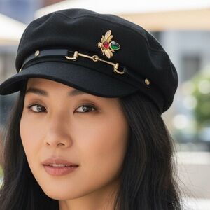 Black Cap with Gold and Green Bee Accent NWOT